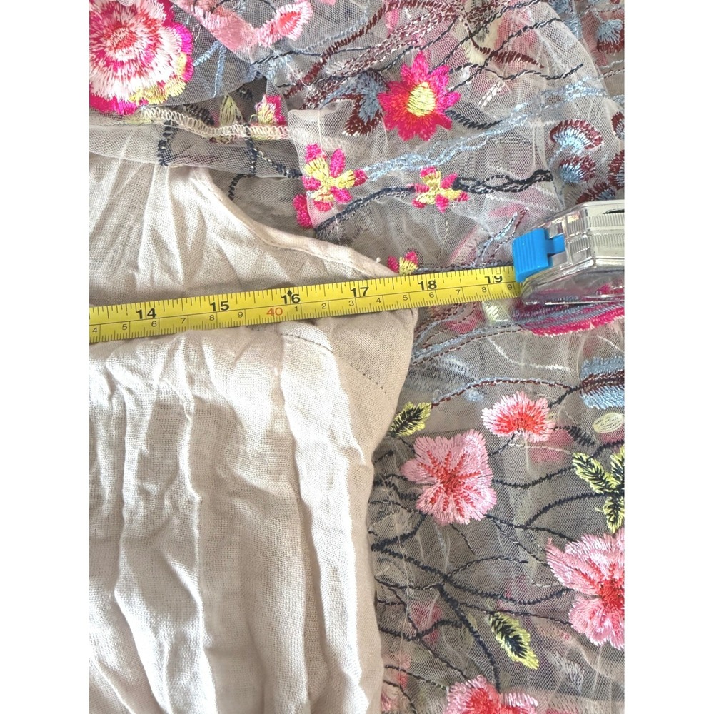Free People Floral Embroidered Mini Dress XS Oversized Tulle Sheer Festival Boho - Picture 7 of 12